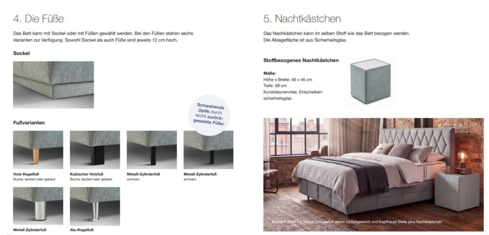 Bett JOKA Vario Sleep Füße und Nachtkästchen